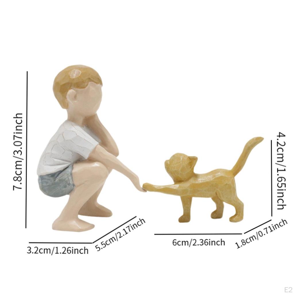 Ornament Boy and Cat Statue Collectible Gift Decoration Figurine for Indoor Fireplace Housewarming