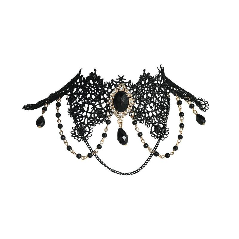 Übertriebene Schwarze Kristallspitze Halskette Damen, Trendige Personalisierte Schlüsselbeinkette