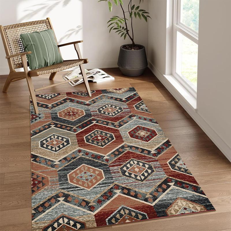 Retro Bedruckter Wohnzimmerteppich Geometrisches Muster Heim Sofa Couchtischmatte Schlafzimmer Dick und Pflegeleicht Bodenmatte