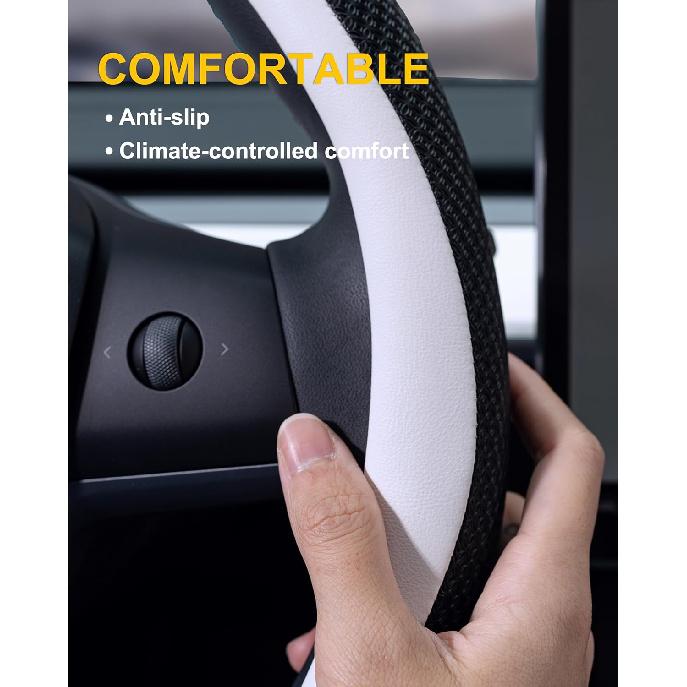 EVMODS for Tesla Steering Wheel Cover,Upgraded Leather Steering Wheel Protector fit Tesla Model Y/3 2026-2016 Juniper/Highland,Non-Slip,Breathable