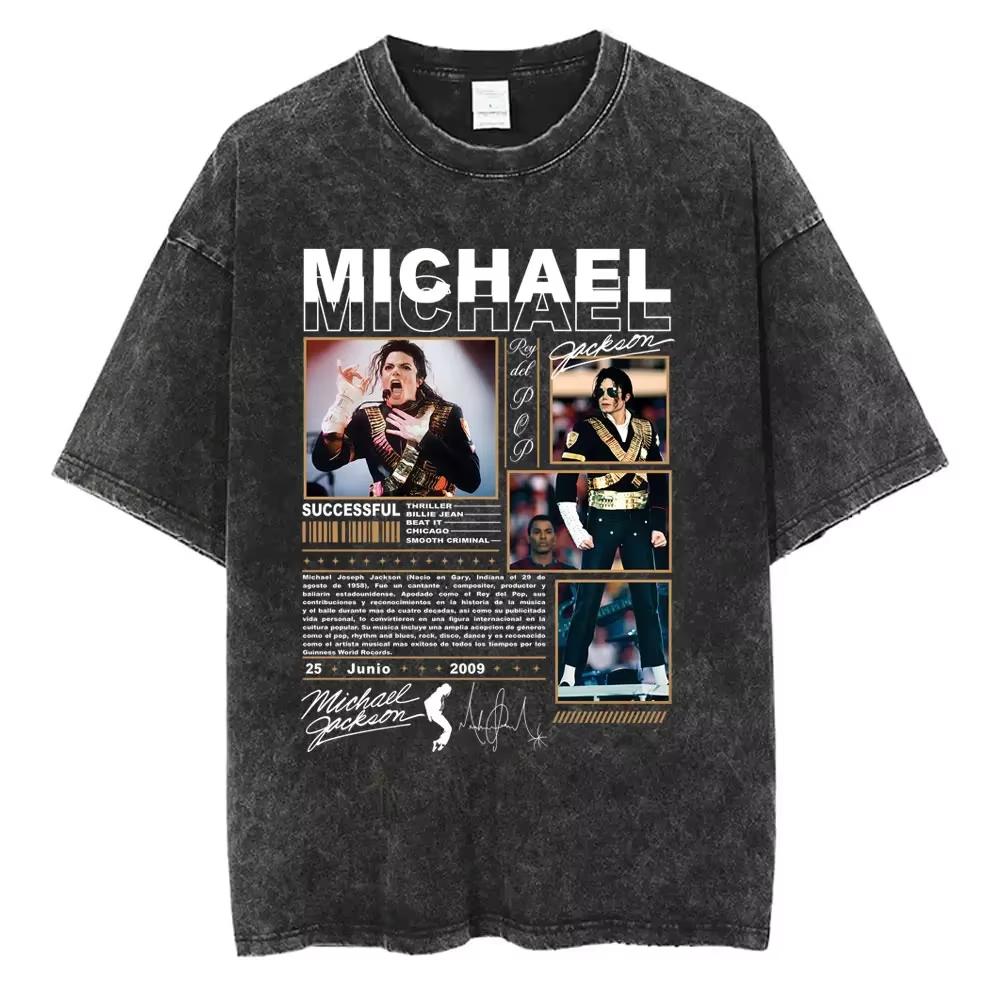 Der König des Pop Michael Jackson Vintage Washed T-Shirts Herren Damen Lässig Retro Baumwoll-T-Shirt Männlich Gothic Rock Übergroßes T-Shirt