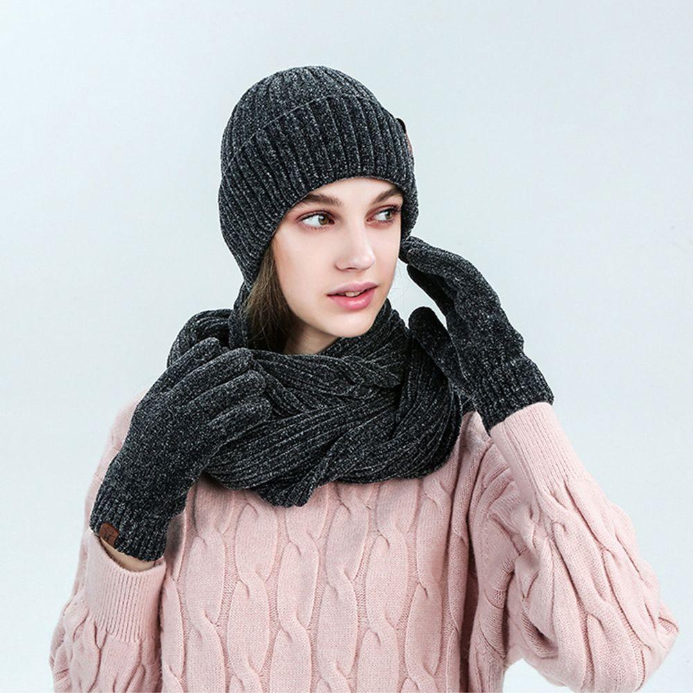 Men Women Knitted Beanie Cap Beanie Hat Ladies Hat Hat Scarf Gloves Set Warm Touchscreen Gloves