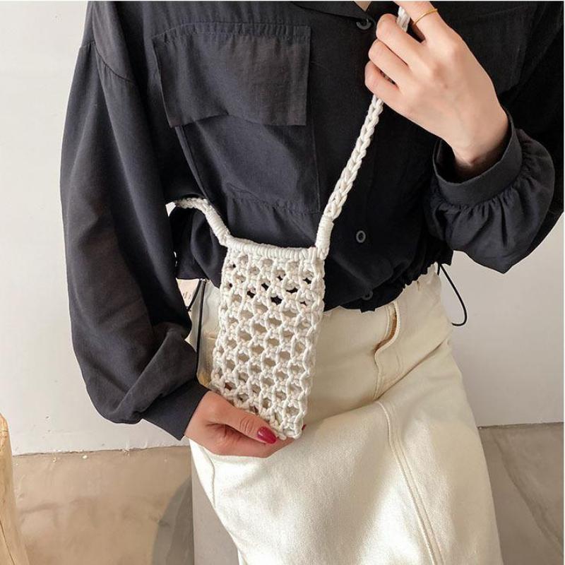 Borsa Piccola a Tracolla per Cellulare da Donna Colore Unito Intrecciata all'Uncinetto Leggera Borsa a Spalla Intrecciata Borse a Tracolla