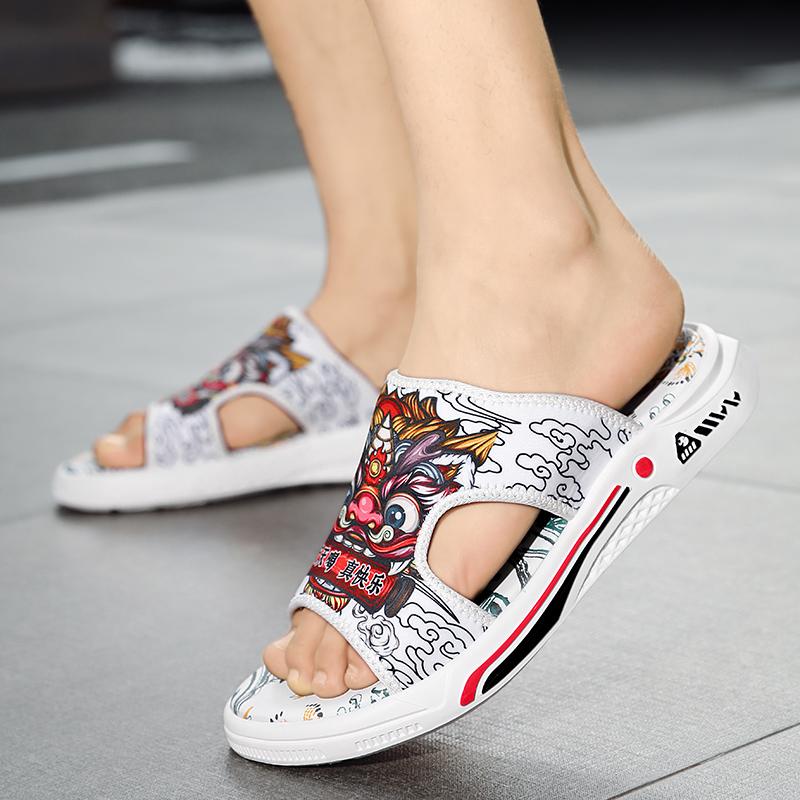 Fashion CYYTL Mens Slippers Printed Casual Summer Sandals Leather Fashion  Outdoor Beach Slides Male Shoes Platform Fisherman Flip-Flops