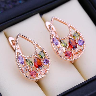 FEEYOO Clip Earrings Rose Gold Color Fashion Earring For Women Cubic Zirconia Stud Earrings Jewelry