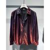 Men Spring Shirt for Club Loose Glossy Surface Turn-down Collar Single-breasted Shirt Long Sleeve Casual Party Top Men's Clothing
