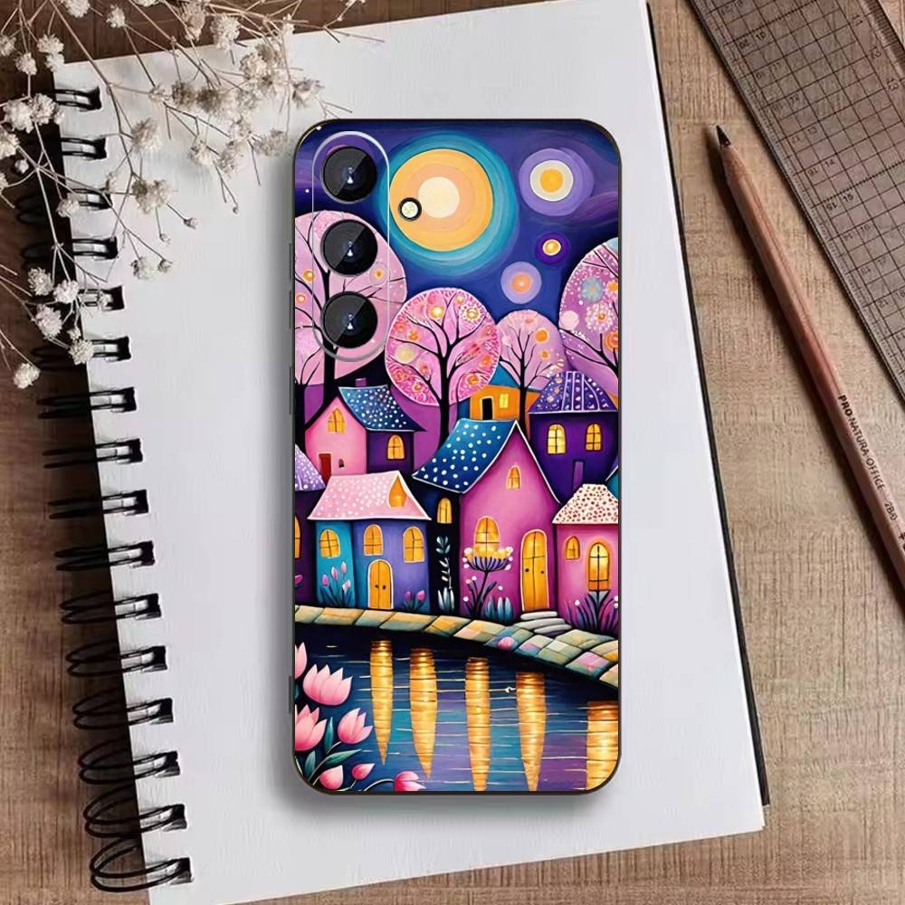 Whimsical landscape Starry Night Phone Case For Samsung Galaxy A73,A72,A71,A70,A52,A51 Others Soft Black Cover