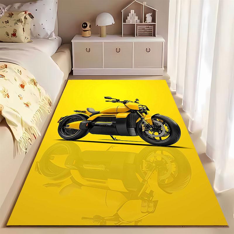 Yellow Motorcycle Design Carpet Suitable As a Non-slip Mat for the Living Room or Bedroom Sofa
