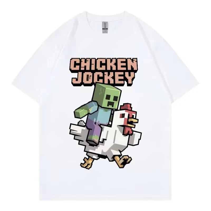 Chicken Jockey Funny Cartoon T-shirt Fashion Vintage Short Sleeve T Shirt Summer High Quality  T-shirts Unisex Streetwear