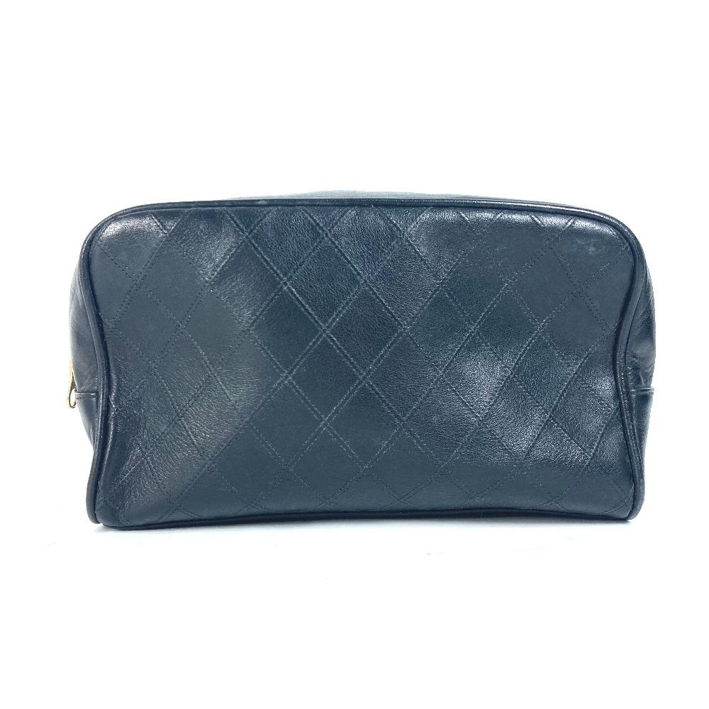 CHANEL vintage Bicolole Clutch Bag Makeup Pouch Cosmetics Pouch Leather Black