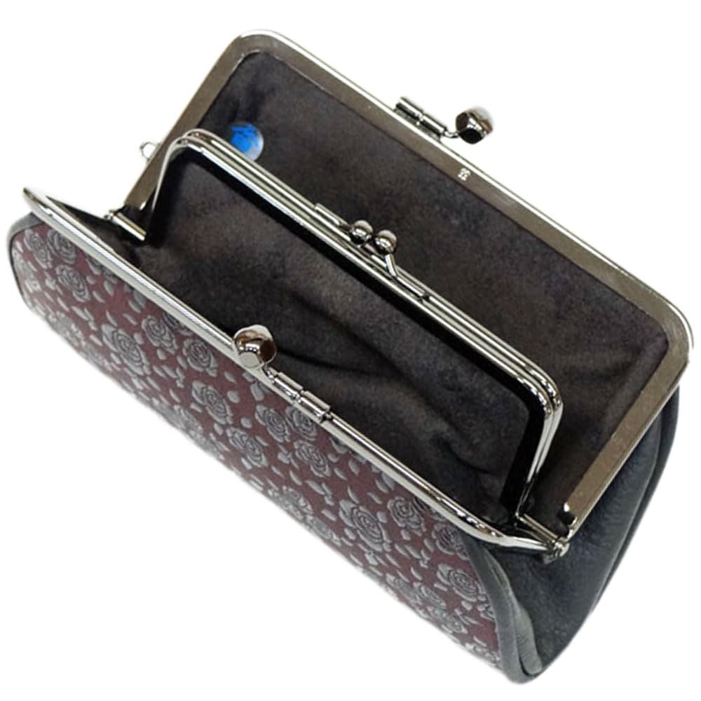 Inden Wallet 340 Clasp Coin Purse 1501 Purple Deerskin X Black Lacquer Rose Petite Height X Width X Thickness Inner Clasp Coin Purse [Inden-ya]