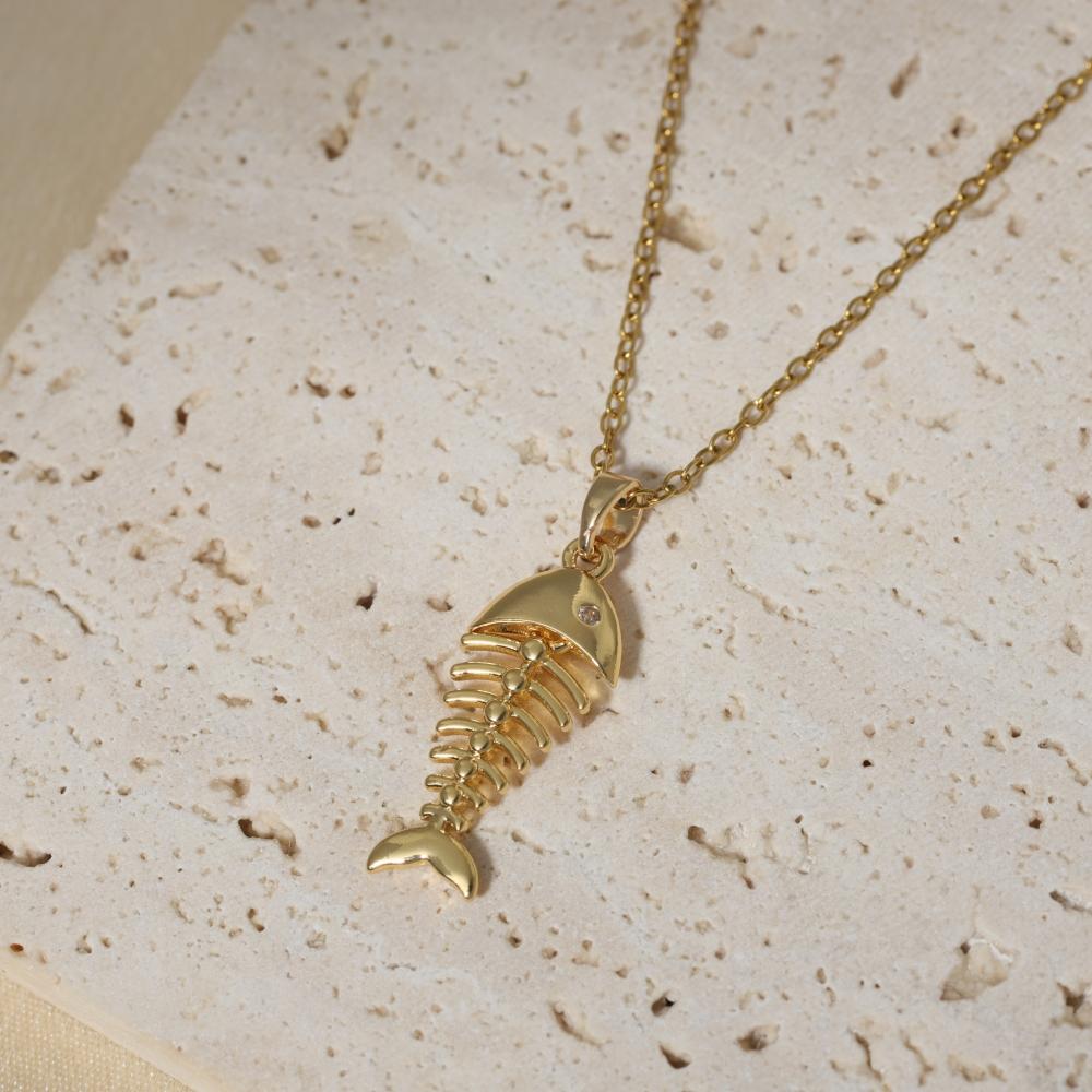 Fashion Unique Fish Bones Pendant Necklaces for Women Zirconia Necklace Wedding Party Jewelry Accessories