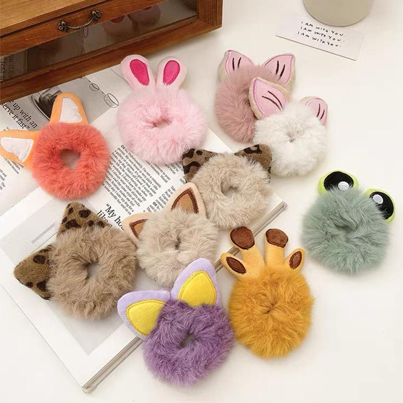 1PCS New Hair Accessories Fake Fur Hair Rope Bear Scrunchies Women Girls Elastic Hair Rubber Bands Gum Kids Cute Ponytail Holder