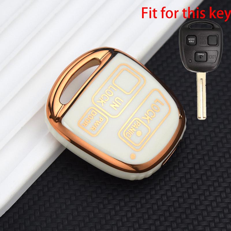 

Новый чехол-брелок из ТПУ для Toyota Avensis Yaris Camry 30 RAV4 Land Cruiser 120 Prado Corolla Land Cruiser для Lexus RX 330 Is200 Gold Edge Key Case белый