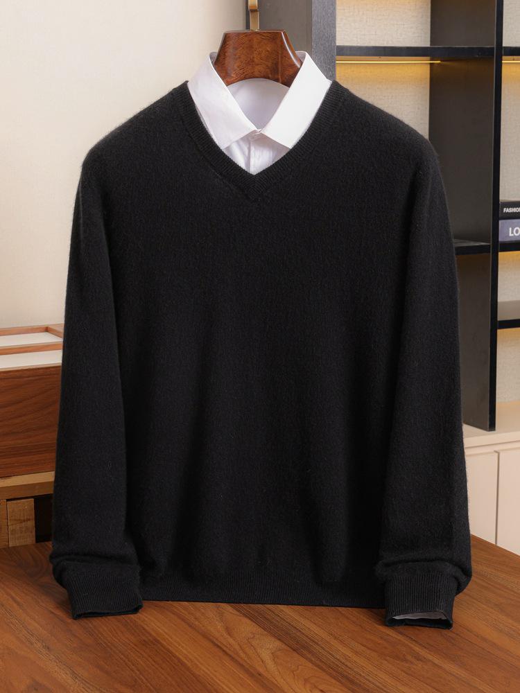 Men's V-Neck Loose Cashmere Knit Sweater - Autumn/Winter Base Layer