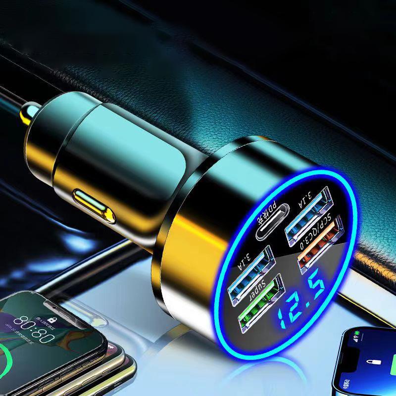 

5-портовое автомобильное зарядное устройство USB PD типа C, адаптер для быстрой зарядки для автомобильного прикуривателя, разветвитель, зарядное устройство для телефона для iPhone