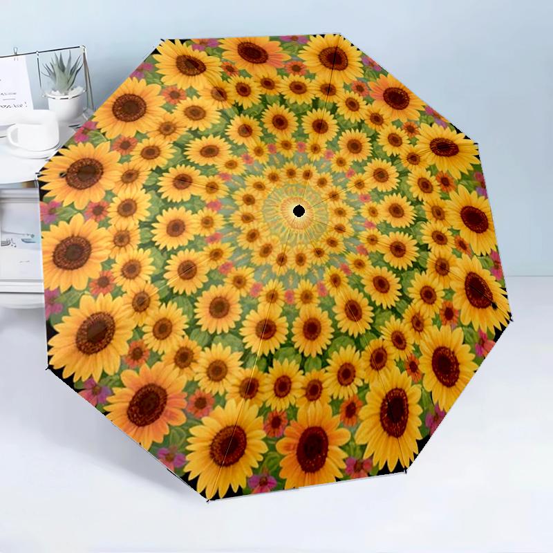 Sunflower Kaleidoscope Pattern 8-Frame for Travel, Camping, Casual Lightweight Portable Umbrella, Essential for Every Family Holidays Birthday Gift