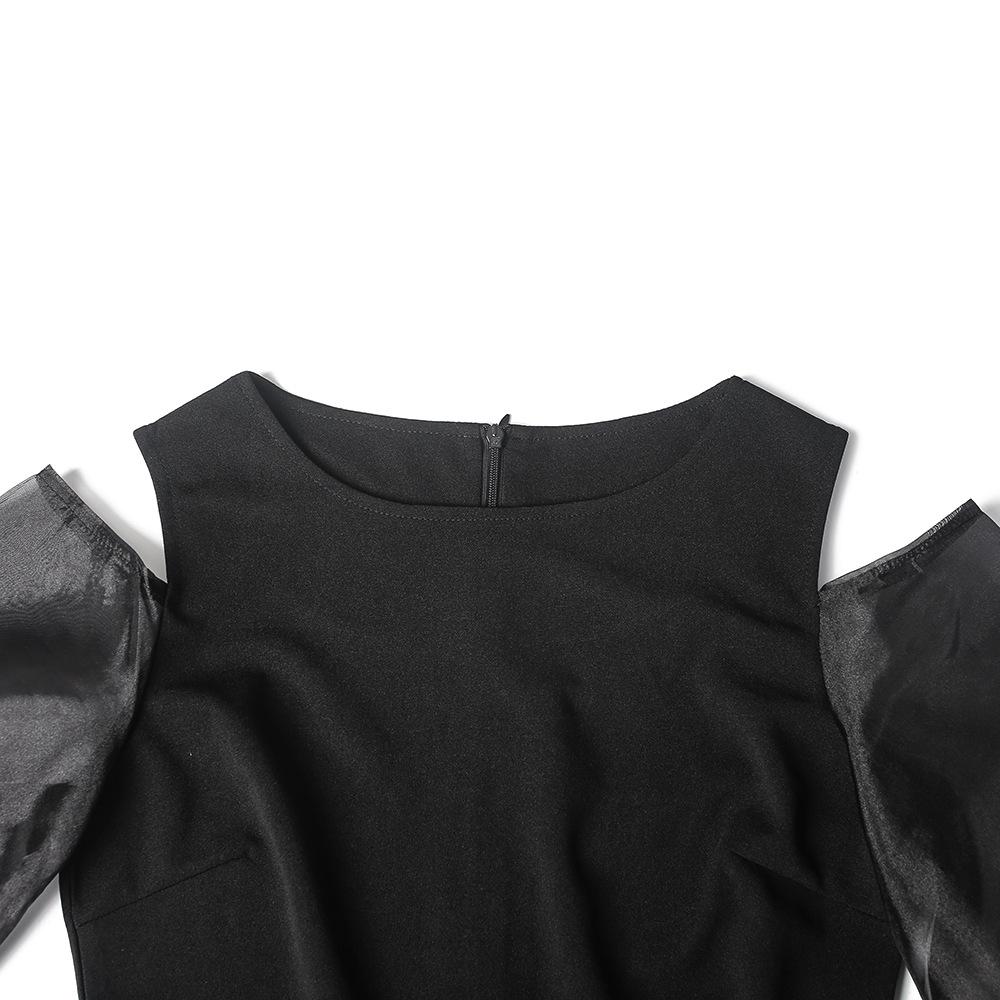 2023 Europäisches & Amerikanisches Schwarzes Mesh Glockenärmel Slim Fit Übergröße Kleid für Afrikanische & Muslimische Frauen