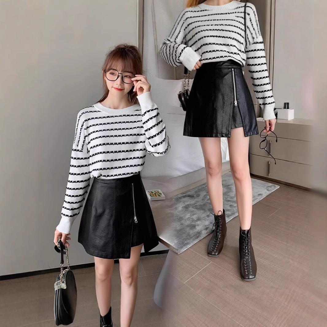 

2024 Autumn/Winter A-Line High Waist PU Leather Skirt - Women s Slim Fit with Zipper 2XL [66-70 kg]