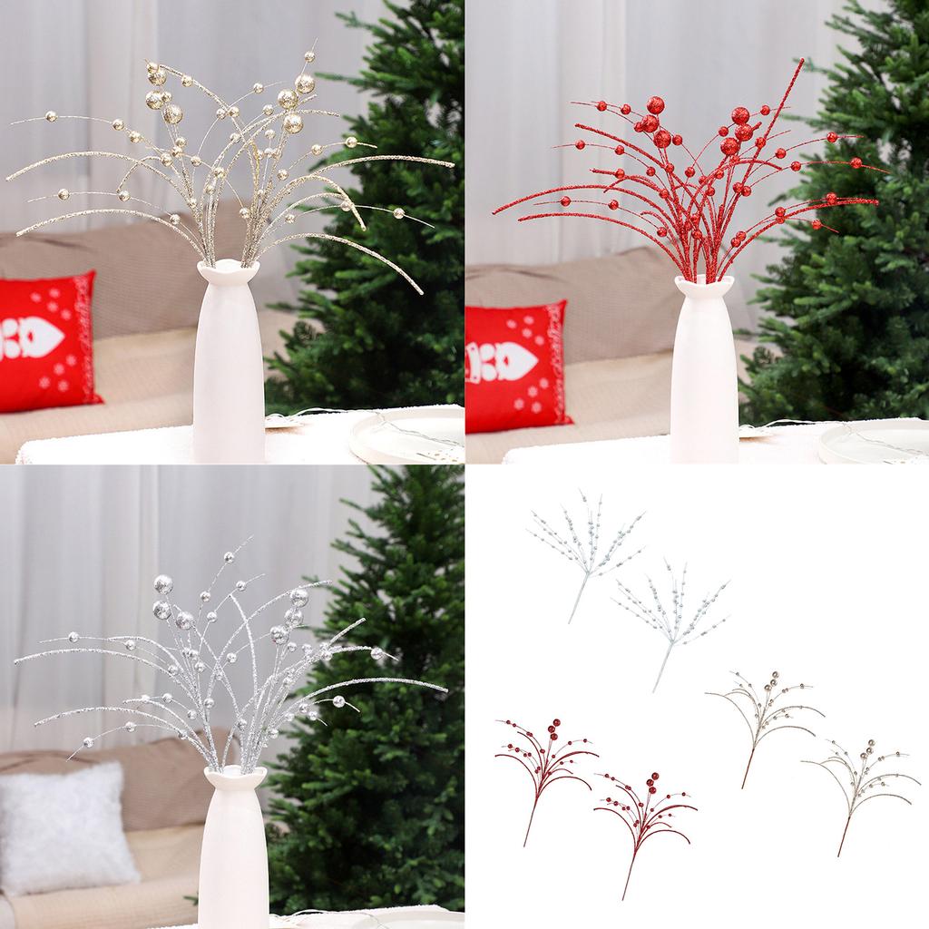 2Pcs Christmas Holly Berries Branch Christmas Plant Arrangement for Christmas Wreaths Thanksgiving Wedding Decorations