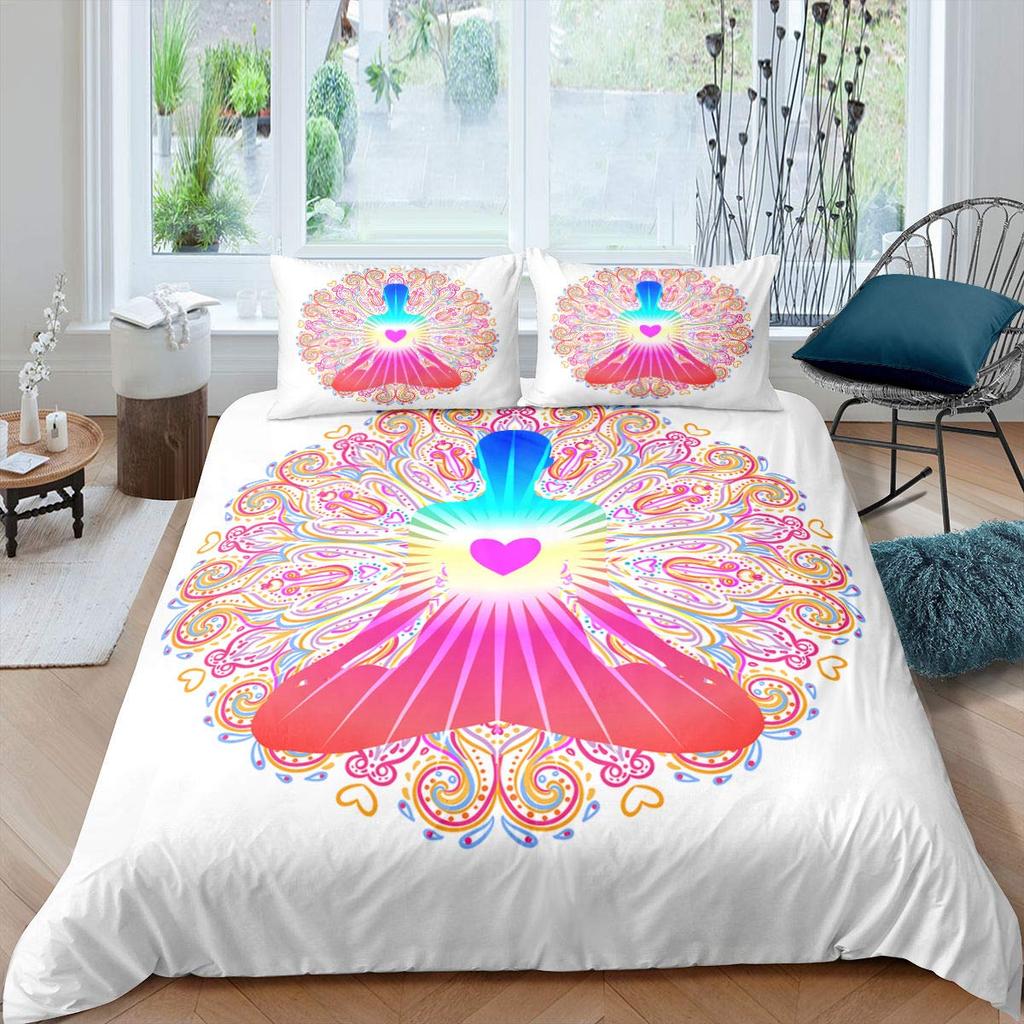 Bohemian King Queen Duvet Cover Yoga Comforter Cover Chakra Meditation Hamsa Eye Bedding Set Exotic Boho Polyester Quilt Cover