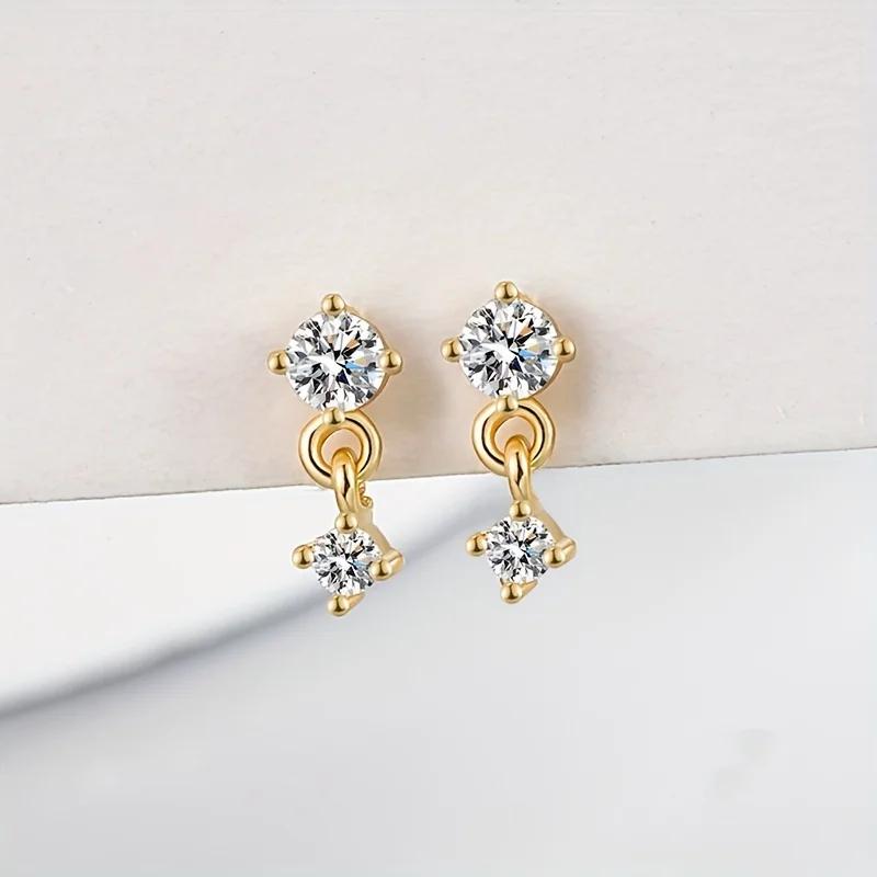 

1 Pair Elegant Drop Earrings Screw Back Flat Cartilage Studs, Vacation Style Tiny for Women Zircon золотой