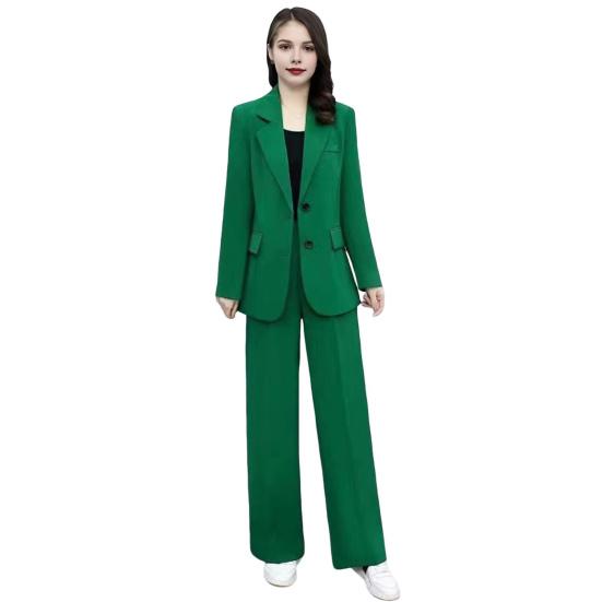 Women's Formal Coat and Pants Set with Lapel and Single Button Jacket