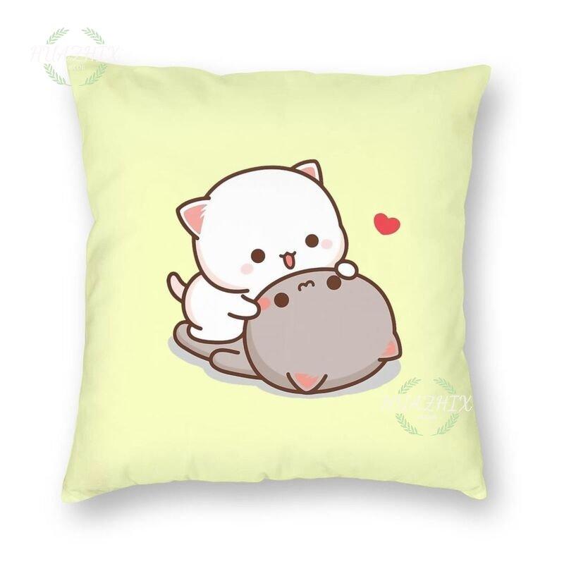 Cute Couple Pillowcase Bedroom Living Room Cute couple cat throw pillow Peach and Goma Family Sofa Car Home Decor Cushion cover
