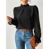 Fall Winter Women's Half Turtleneck Patchwork Wavy Chiffon Long Sleeve Top, European American Style Crossborder Women's Clothing