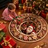 Christmas Party Supplies 3D Round Rug, Optical Illusion Area Santa Claus Deep Hole Floor Mat Prints, Non-slip Welcome Rug for Entrance Living