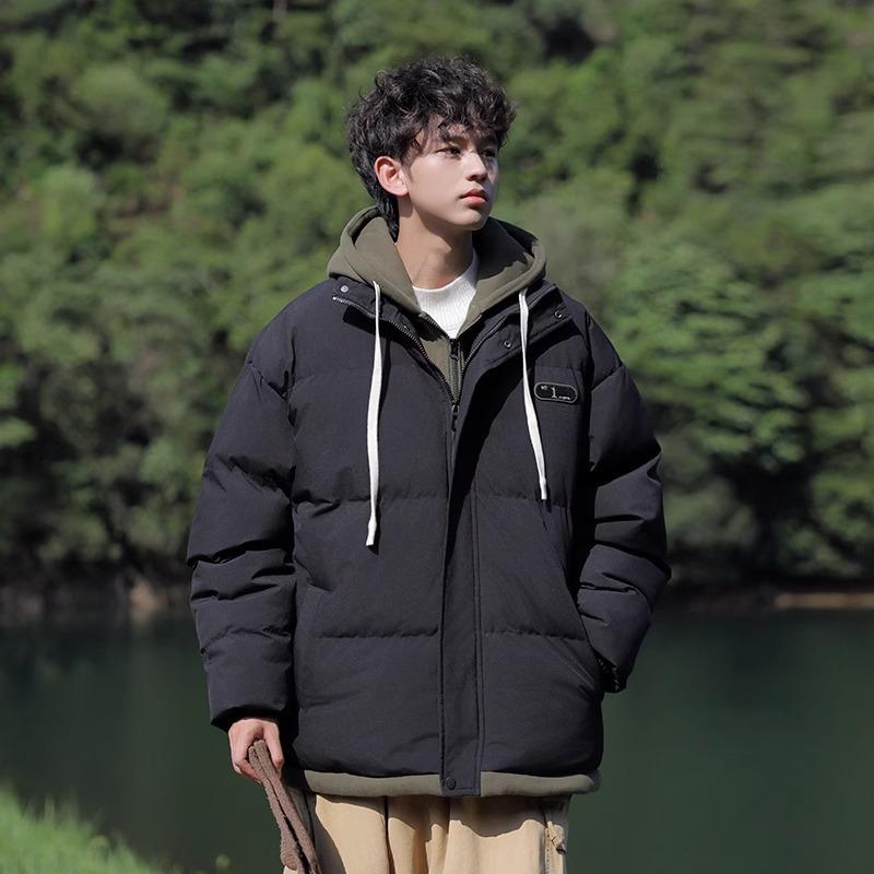 American fake two-piece hooded cotton-padded jacket for men's winter new trendy brand thickened cold-proof down cotton-padded jacket