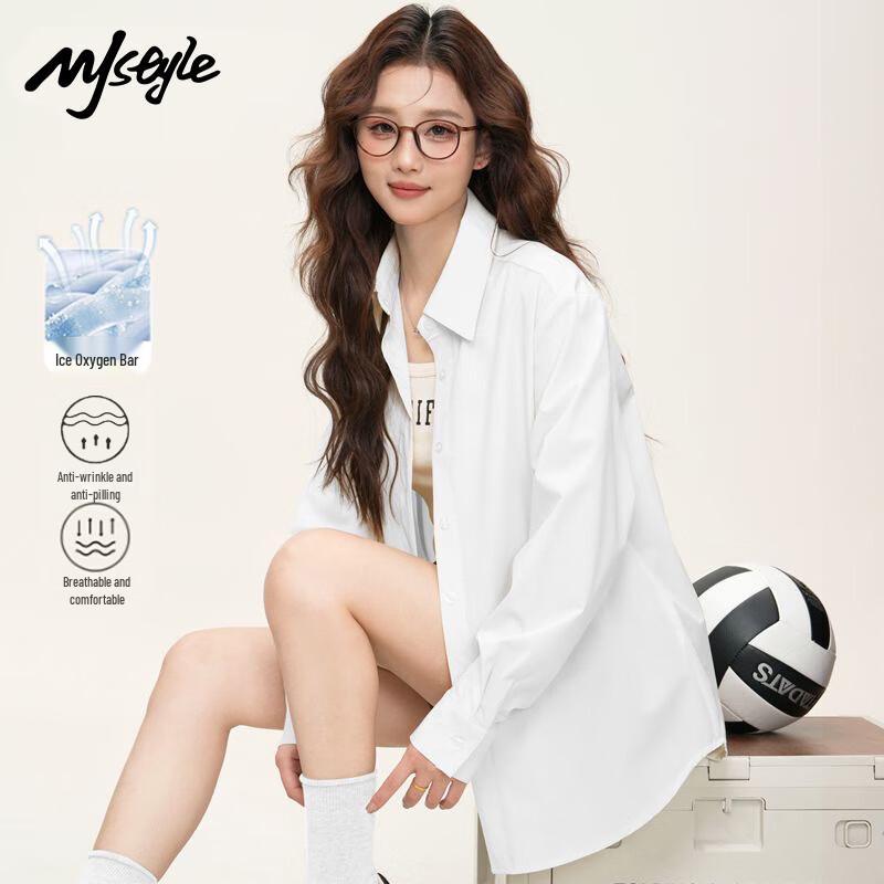 MJ STYLE Women s Ice Silk Long Sleeve Blouse L