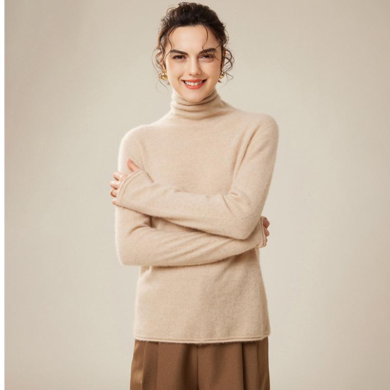 Women's High Neck Loose Fit 100% Pure Cashmere Sweater - Warm Knit Pullover