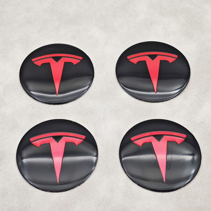 ALL1 4Pcs/set 56mm Black Red Tesla Logo Cap Hub Center Caps Sticker for Tesla Model 3 Y S X Personalized Car Sticker Car Accessories