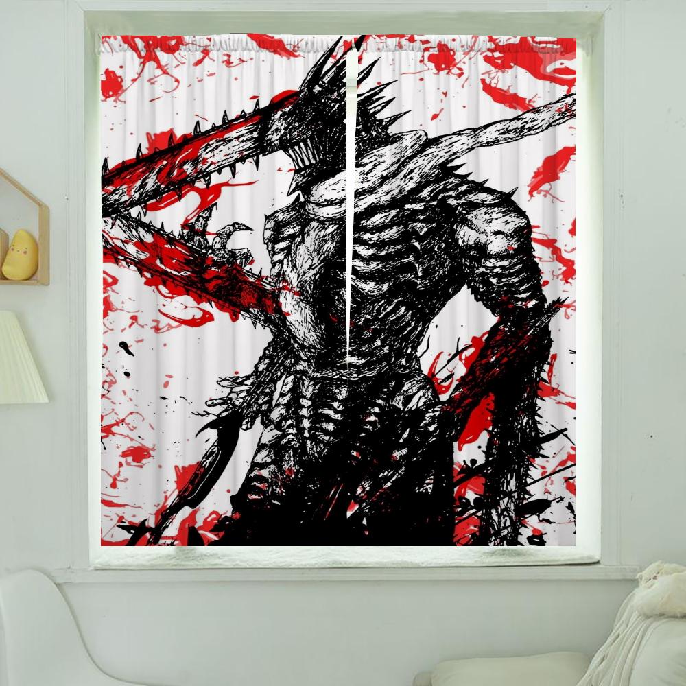 Home Interior Kitchen Curtains for Living Room 2 Pieces Blackout Curtains Door Curtain Chainsaw Man Bedroom Decoration Partition