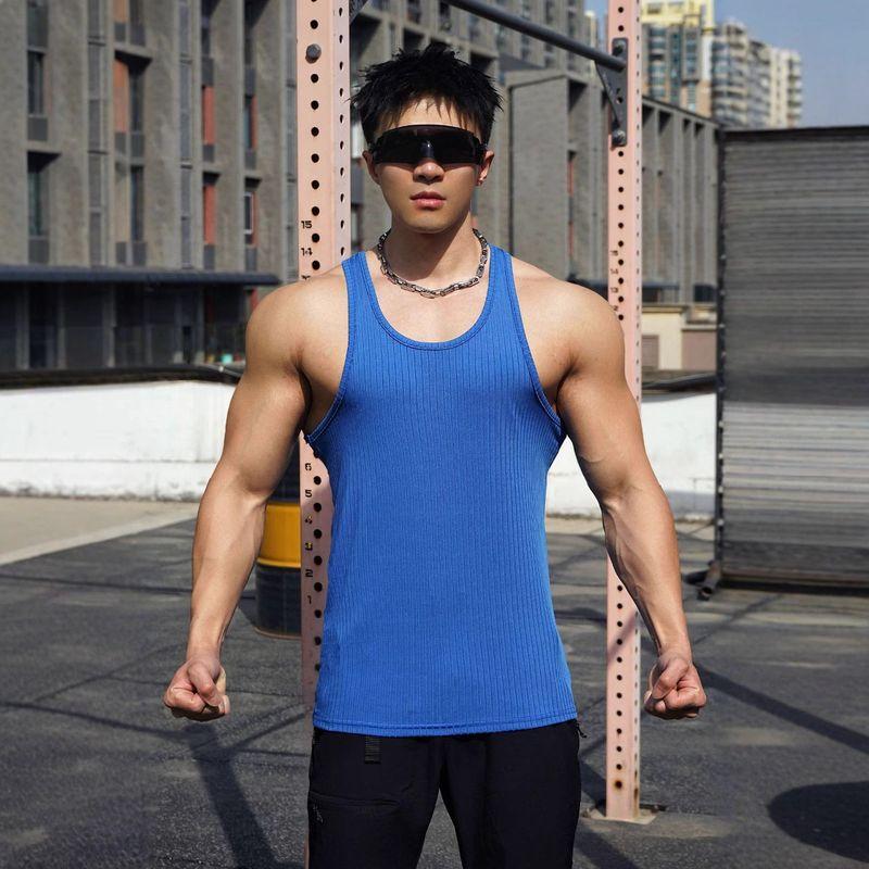 

American-Style Trendy Brand Ribbed Tank Top for Men, New Summer Loose Fit, Fitness Running Training, Quick-Drying Sleeveless, Dropshipping Blue L