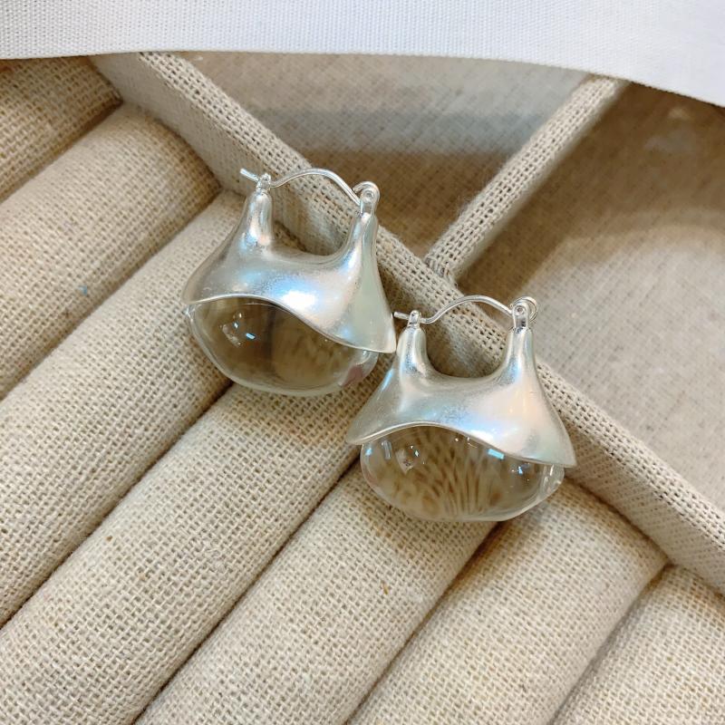 1Pair Retro Brown Transparent Resin Drop Earrings Matte Metal Geometric Hoop Earrings For Women  Simple Metal Jewelry