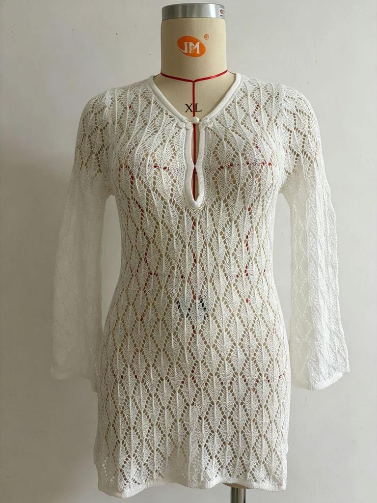 2026 European Summer Sexy Hollow Knit Beach Dress Bikini Cover-up Sun Protection for Women