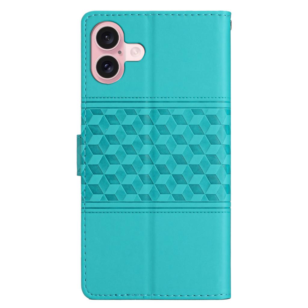For iPhone 16 Case Rhombus Leather with TPU Inner Shell Wallet Phone Cover