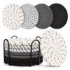 Yousheng 8Pcs Cotton Woven Coasters for Drinks, Absorbent Coasters Set with Holder, Wear-Resistant Insulating Heat-Resistant Coasters for Cups Teapots