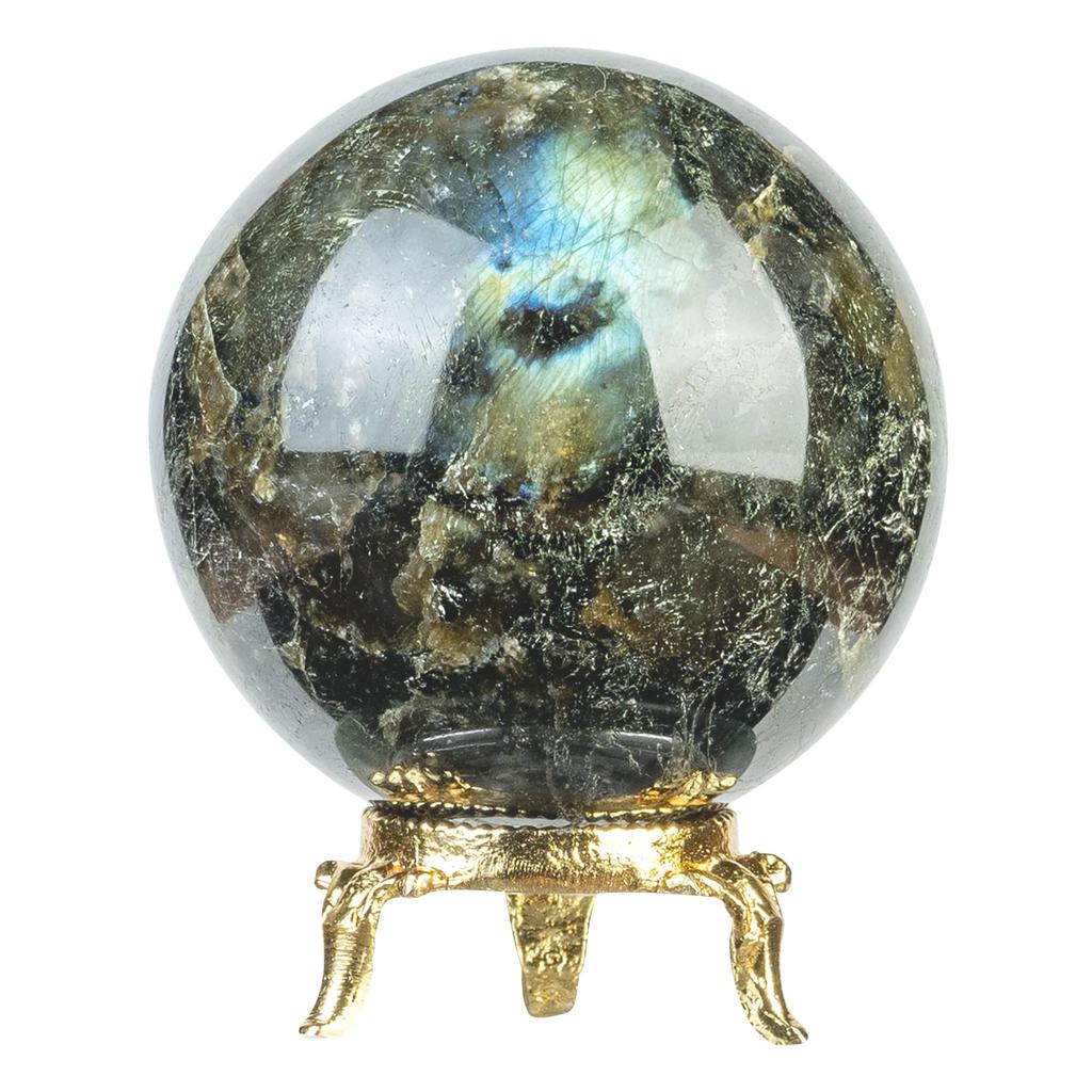 Crocon Labradorite Crystal Sphere with Metal Stand Gemstone Sphere Healing Ball Sculpture Feng Shui Divination Figurine Home Decor Size: 45-55 Mm