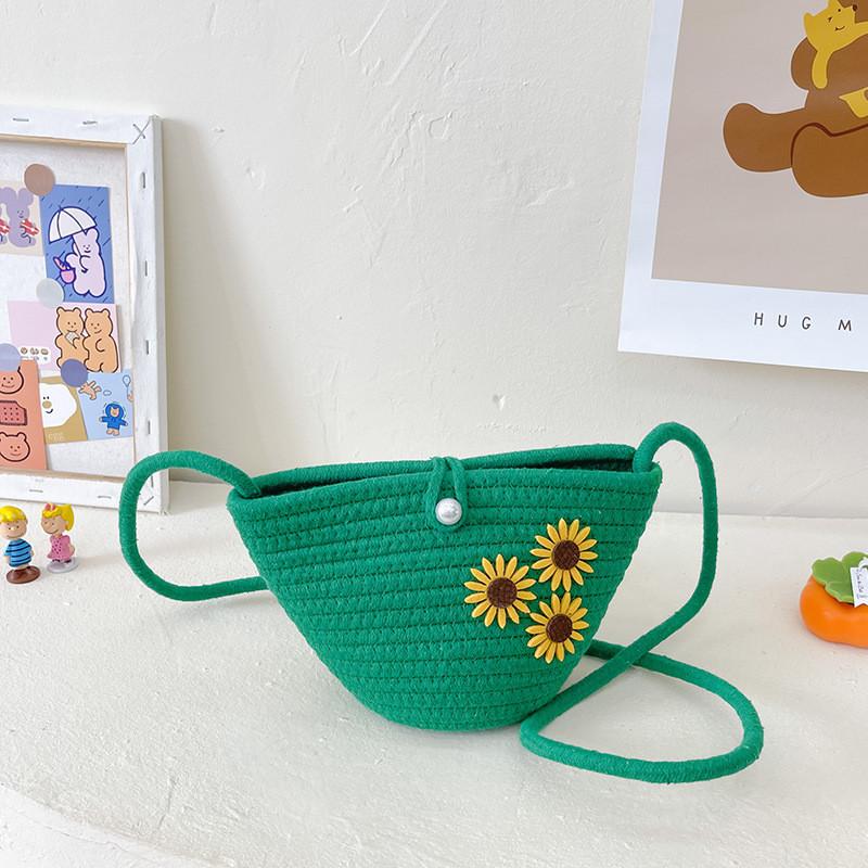 Cute And Modern Children's Woven Tote Bag With Floral Design For Summer Outings