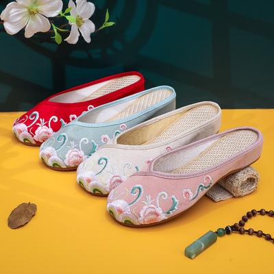 Maogu Hausschuhe 2024 Sommer Neu Rundkopf Damen Casual Sommer Stoffschuhe Rindsledersohle Flache Sandalen Damen China Stickerei 41