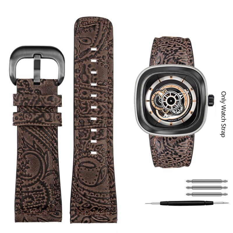 For Bracelet For Seven Friday Watch Strap Men's Square Mechanical M2/02 M3 T2 S1 Vintage High Quality Pattern Leather Watchband 28MM