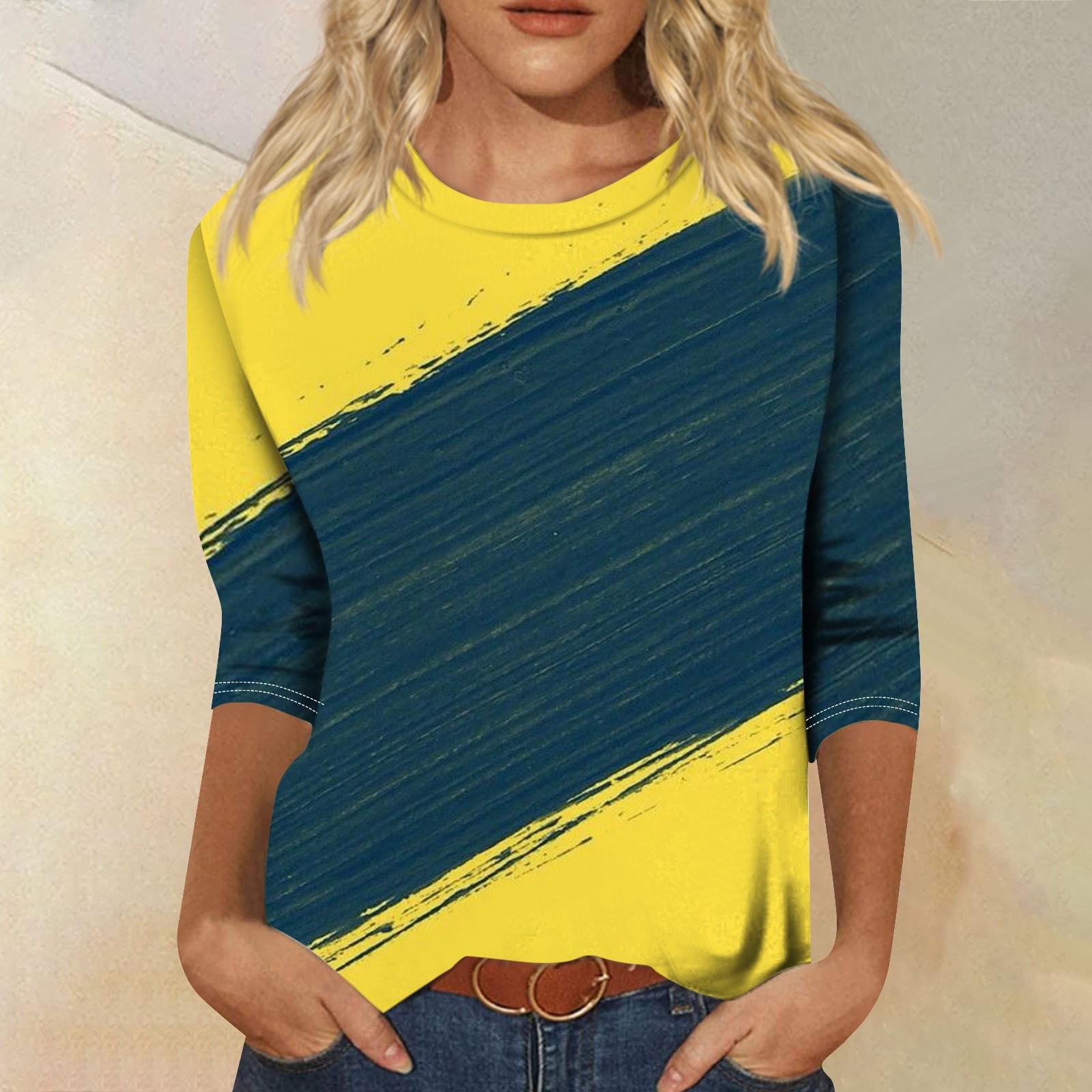 

Женская модная повседневная свободная футболка с круглым вырезом и рукавами 3/4 с принтом, женский топ XL жёлтый