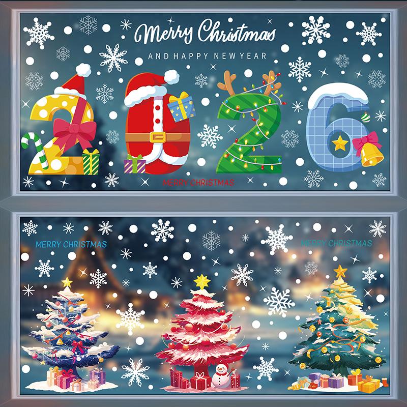 Christmas Stickers Shop Glass Window Decoration Stickers Christmas Party Stickers Gifts For Xmas Snowman Santa Claus Window Deco