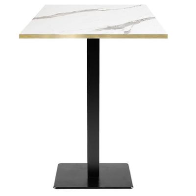 60 X 60 Cm High Table - Milan Model, White Marble with Brass Edges