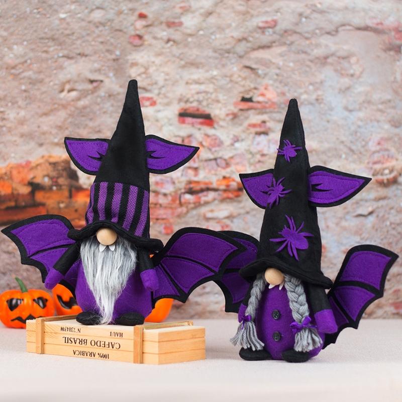 Halloween Gnome with Bat Wing Spiders Hat Plush Ornaments Halloween Table