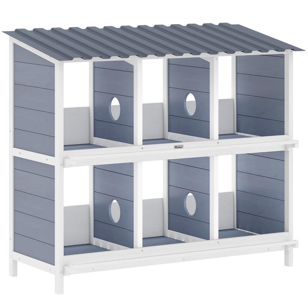 Nesting Box for Chickens, Raised Wooden Chicken Nesting Box with 6 Compartments, 2 Perches, for Small Animal Coop, 102 X 50 X 91 Cm, Grey