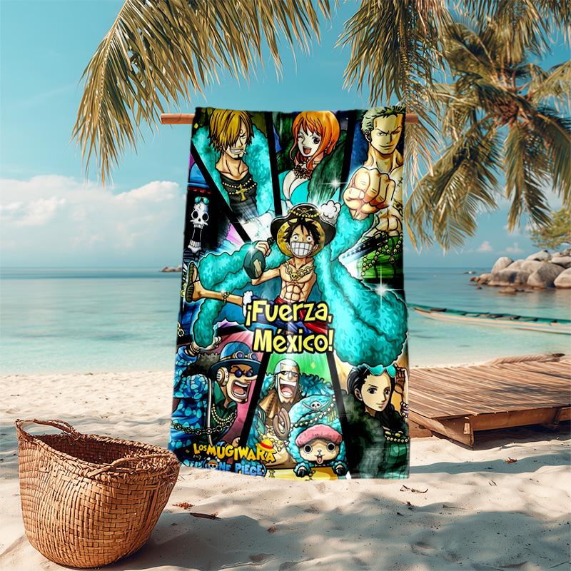 Classic Japanese Element Cartoon ONE PIECE Monkey D. Luffy Beach Towel Outdoor Camping Vacation Swimming Beach Towel Outdoor Absorbent Bath Towel Y18